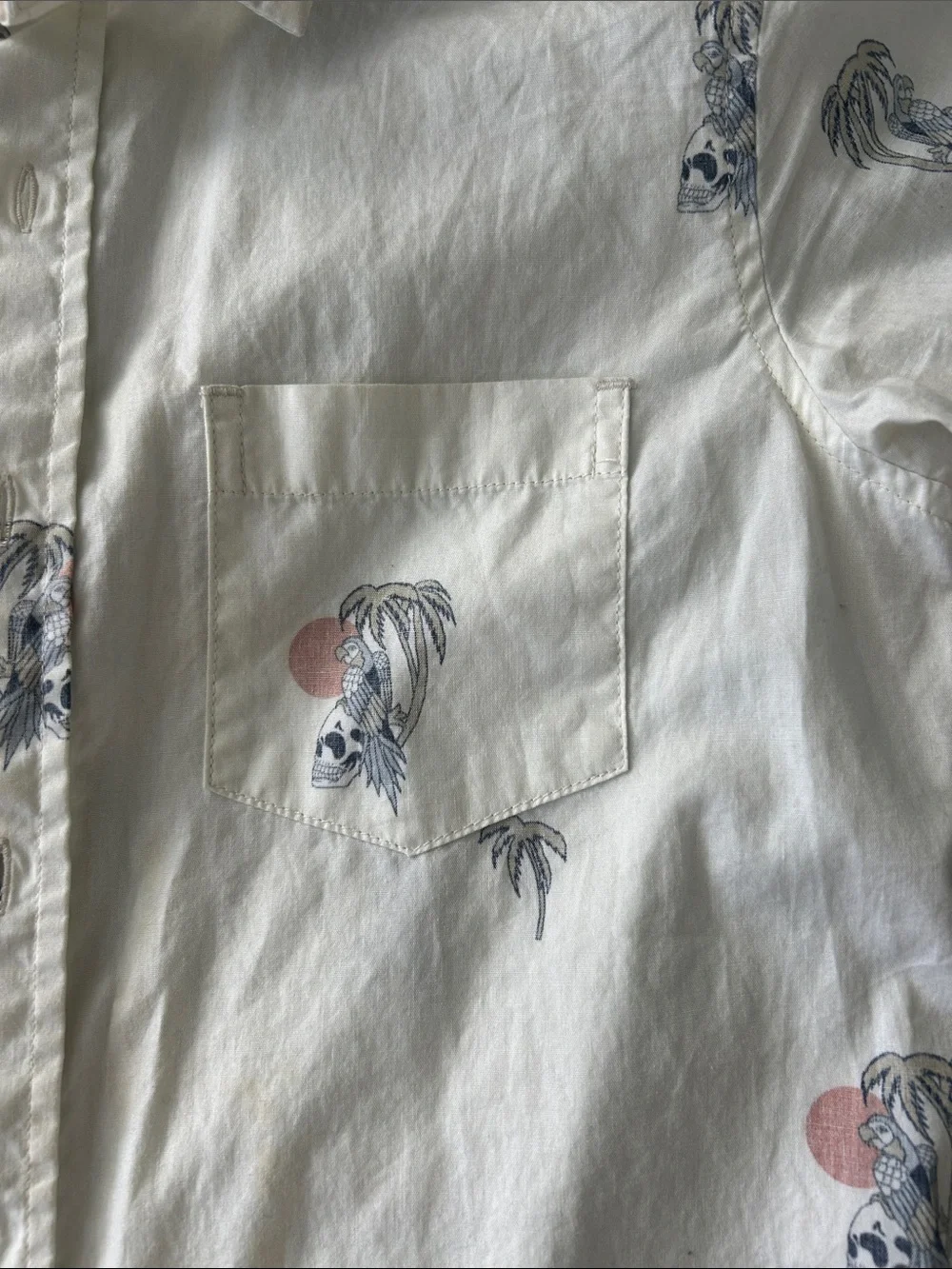 VISSLA White Short Sleeve Palm Print Button-Down Shirt